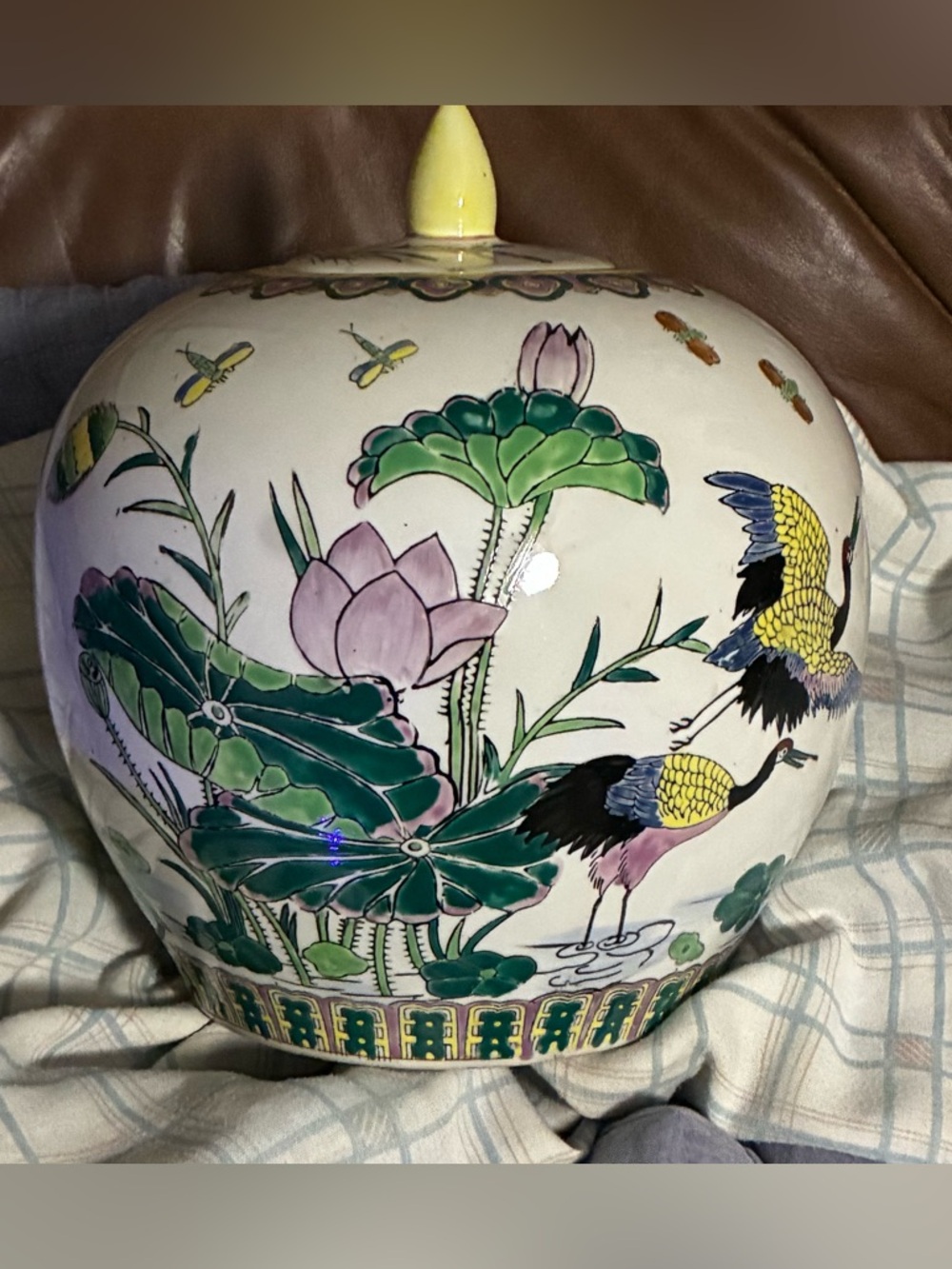 Vintage Hand-Painted Designs Ceramic Ginger Jar with Lotus 🪷 Floral RARE